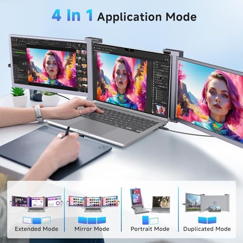 Laptop Screen Extender, 15" Triple Monitor for 15-17.3" Laptops | Portable 1080P IPS FHD display, plug & play via HDMI/USB-A, compatible with Mac/Windows/Chrome/Android,gray - color: Grey