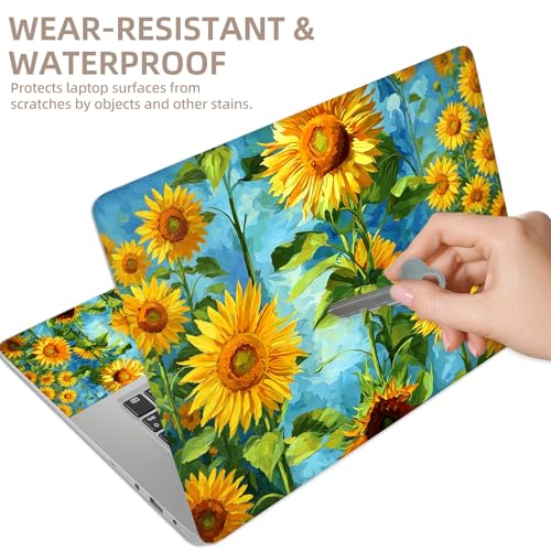 Universal Laptop Skin Sticker for 12/13/14/15.6 Inch Laptops, Reusable Vinyl Laptop Decal Cover, Waterproof Scratch Resistant Notebook Skin with 2 Wrist Pads,Sunflower Oil Painting - color: Sunflower Oil Painting