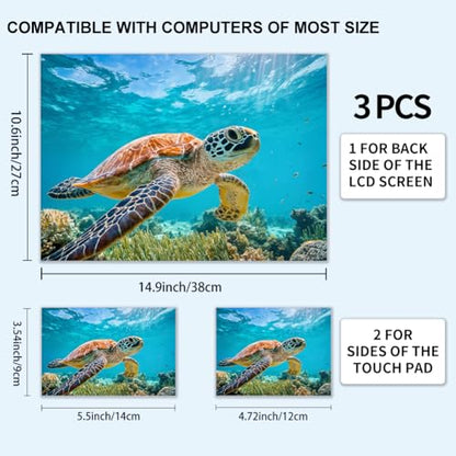 3Pcs Laptop Skin Sticker Decal Ocean PVC Laptop Sticker Fits for 12-16 Inch Notebook Waterproof Scratch Proof Sea Turtle Universal Notebook PC Personalized Protector Gift - style: sea turtle