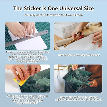 Universal Laptop Skin Sticker with 2 Wrist Pad Skins, Waterproof Scratch Resistant Vinyl Laptop Cover Decal, Cut to Fit for 11–15.6 Inch MacBook HP Dell Lenovo, Green Wave - color: Green Wave
