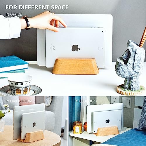 ACODE Wood Vertical Laptop Stand, Laptop Holder for Desk Compatible with MacBook Pro Air Surfaces,Laptops Storage Rack Slot Thickness 0.59" to 0.71"，Vertical Laptop Stand 2 Slots for max 2 Devices - color: 2 Fagus lishizhijia