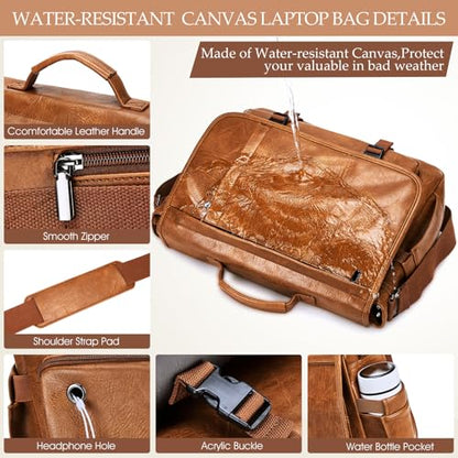 Messenger Bag for Men: Laptop Bag PU Leather Work Briefcase Large Carry On Computer for Office College Travel - color: Pu Brown