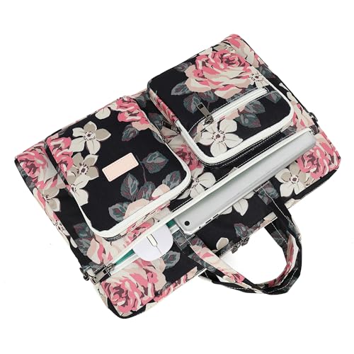 Muti-Pockets Laptop Briefcase Shoulder Bag,Rebound Bubble Cushioned Fits 15.6 inch-16 inch Laptop (Pink Rose) - color: Multicolor Floral