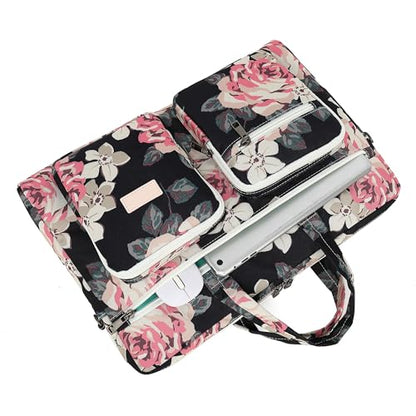 Muti-Pockets Laptop Briefcase Shoulder Bag,Rebound Bubble Cushioned Fits 15.6 inch-16 inch Laptop (Pink Rose) - color: Multicolor Floral