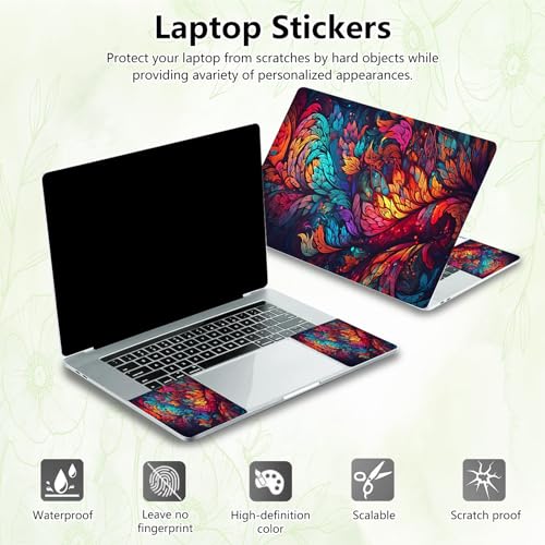 Laptop Skin Sticker Decal, Universal Reusable Vinyl Laptop Cover for 12" 13" 13.3" 14" 15" 15.4" 15.6" Notebook PC, Waterproof Scratch-Resistant with 2 Wrist Pads, Easy to Apply & Remove,Art Leaf - color: Art Leaf