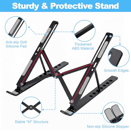 SAYEEC Laptop Stand for Desk Portable Laptop Riser 7 Angles Ergonomic Adjustable Computer Stand Aluminum Foldable Laptop Stands Ventilated Cooling Notebook Holder for 10-15.6" Laptops Tablet (Black) - color: Black
