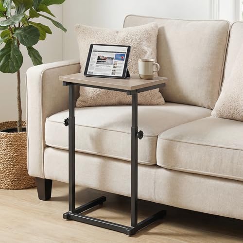 HOOBRO C Shaped End Table, Adjustable Height Sofa Side Table, Slide Under Couch Table, C Shaped Side Table for Small Spaces, for Living Room, Bedroom, Greige and Black BG71SF01 - color: Greige + Black