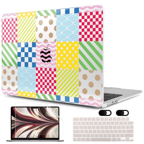 MEEgoodo Case for M5/M4/M3/M2 MacBook Air 13 inch Case 2026 2025 2024 2022, Fit Model A3449/A3240/A3113/A2681, Laptop Hard Shell Compatible with MacBook Air 13.6-inch, Checked & Striped & Wave - color: Checked & Striped & Wave