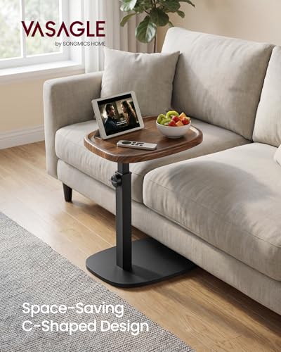 VASAGLE C Side Table Adjustable Height, Couch Sofa Table, End Table, TV Tray for Small Spaces, 11.8 x 15.7 x 27.2 Inches, for Living Room, Bedroom, Walnut Brown and Ink Black ULET363M101 - color: Walnut Brown + Ink Black