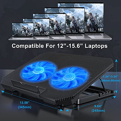 LIENS Laptop Cooling Pad with Adjustable Height Two 5.1 Inches Fan 2 USB Ports Suitable for 12"-15.6" Laptops（Black） - color: black