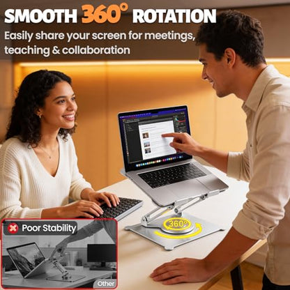 360° Rotating Laptop Stand for Desk, 10-15.6“ Laptop Riser, Silver | Sturdy Aluminum Foldable Stand, Heat-Dissipation Design, Ergonomic Holder Fits MacBook/Dell/HP/Lenovo for Home/Office. - color: F-Silver-360