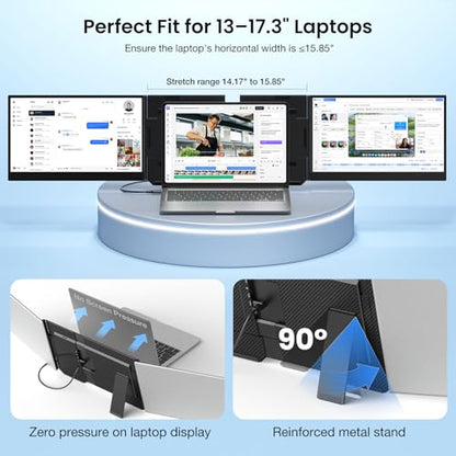 Laptop Screen Extender, 15.6" 1080P FHD IPS Display, One Cable Triple Monitor for 13"-17.3" Laptops, Driver Required, Laptop Monitor Extender Compatible with Windows, All Mac (M1-M5 Included) - size: 15.6“