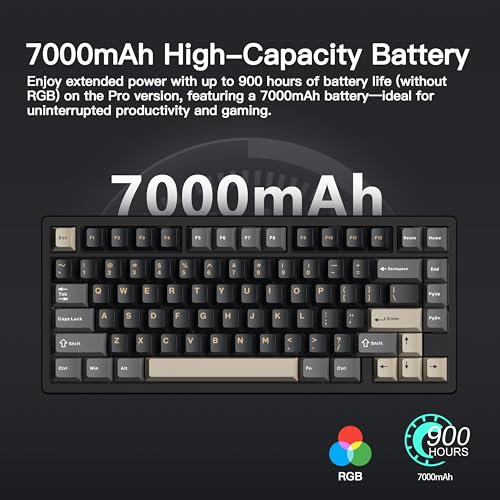 KEEBMONKEY WOBKEY Rainy 75 CNC Aluminum HMX/JWK/Cocoa Switches Triple-Mode Connectivity Mechanical Keyboard with Superior Acoustics, RGB/FR4/Silver SUS304/7000mAh/Cocoa Switch (Pro - Black) - style: Pro - Black