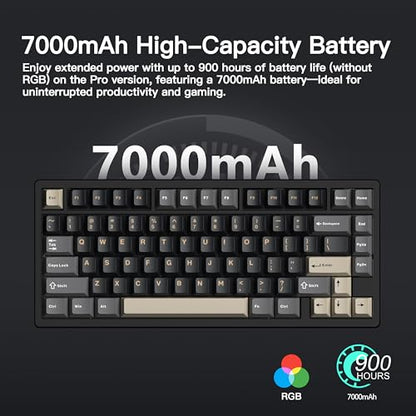 KEEBMONKEY WOBKEY Rainy 75 CNC Aluminum HMX/JWK/Cocoa Switches Triple-Mode Connectivity Mechanical Keyboard with Superior Acoustics, RGB/FR4/Silver SUS304/7000mAh/Cocoa Switch (Pro - Black) - style: Pro - Black