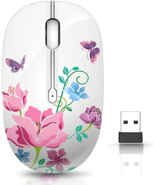 JUHOO Wireless Mouse with Nano Receiver for PC, Laptop, Notebook, Computer, MacBook, Less Noise, Portable Mobile Optical Mice - style: butterfly