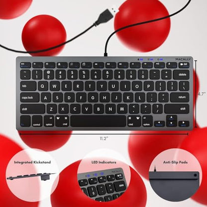 Macally Small USB Wired Keyboard for Mac and Windows - 78 Scissor Keys, 13 Shortcut Compatible Apple Keyboard - Mini Compact USB Computer Keyboard That Saves Space and Looks Great - Space Grey - color: Space Gray