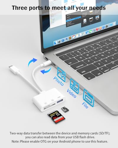 SD Card Reader for iPhone and iPad, USB C & Lightning Dual Slot Adapter | USB 3.0 SD/TF Card Reader for Fast Photo and Video Transfer from Cameras; No App Required, Compact Plug-and-Play Design. - color: white
