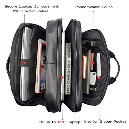 Polare Full Grain Cowhide Leather 17'' Laptop Large Briefcase for Men Business Messenger Bag Work Bag - color: Black