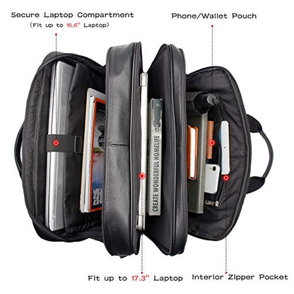 Polare Full Grain Cowhide Leather 17'' Laptop Large Briefcase for Men Business Messenger Bag Work Bag - color: Black