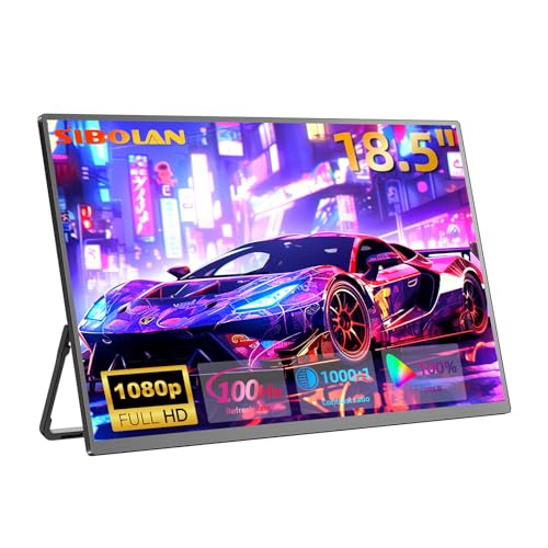 Portable Monitor 18.5'' 1080P 100Hz 100% sRGB, Aluminum Alloy Shell, IPS Travel Monitor with USB-C HDMI Large Portable Screen for Laptop MacBook PC PS4/5 Gaming Monitor with Kickstand - size: 18.5"