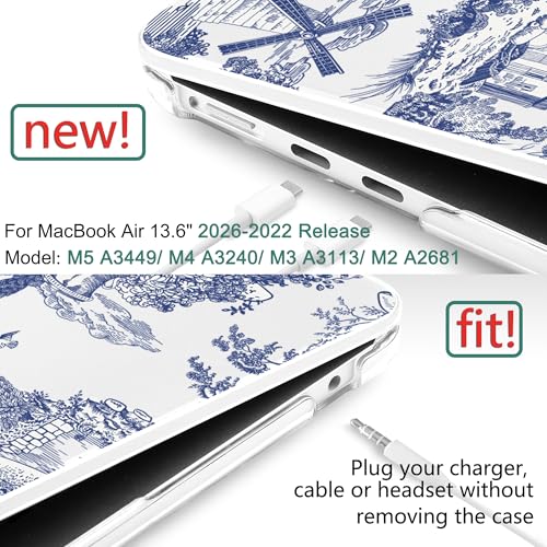 for MacBook Air 13 Inch (13.6 Inch) Case, M5/M4/M3/M2 Chip 2026 2025 2024 2023 2022, Hard Plastic Printed Cover with Screen Protector & Keyboard Cover & Dust Plugs, Toile Pattern - color: Toile Pattern