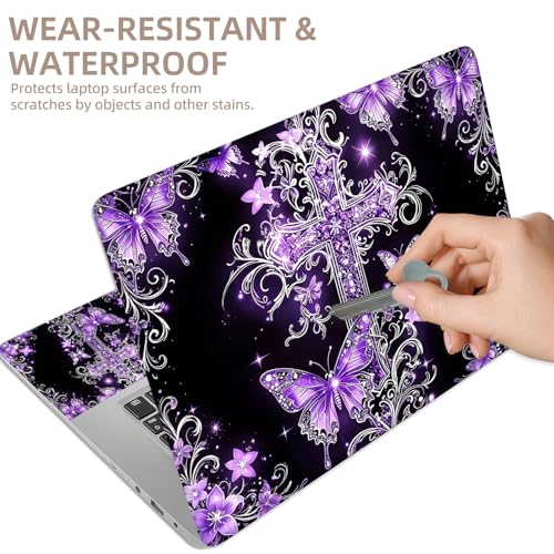 Universal Laptop Skin Sticker for 12/13/14/15.6 Inch Laptops, Reusable Vinyl Laptop Decal Cover, Waterproof Scratch Resistant Notebook Skin with 2 Wrist Pads,Purple Cross - color: Purple Cross