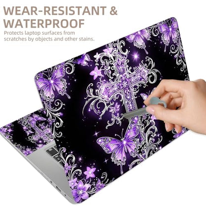 Universal Laptop Skin Sticker for 12/13/14/15.6 Inch Laptops, Reusable Vinyl Laptop Decal Cover, Waterproof Scratch Resistant Notebook Skin with 2 Wrist Pads,Purple Cross - color: Purple Cross