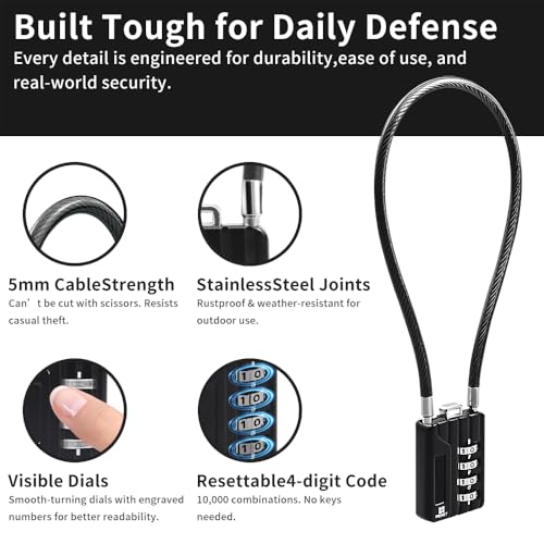 RESET-201 4-Digit Cable Padlock, 20 in 50cm 5mm Cable Loop, 2 Pack | 20 in 50cm flexible 5mm cable loop reaches wider items for everyday light-duty secondary locking. - size: 50cm(20 inch)Cable
