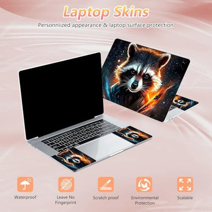 Laptop Skin Sticker Decal 12" 13" 13.3" 14" 15" 15.6",Waterproof Scratch Resistant Vinyl,Reusable Easy to Apply,for MacBook HP Dell Notebooks Netbooks Laptop,2 Wrist Pads,Cute Raccoon - color: Cute Raccoon