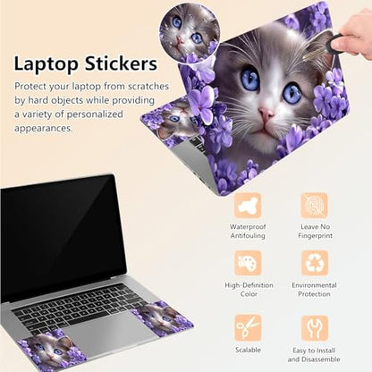 Laptop Skin Sticker Decal 15.6 Inch,12 13 13.3 14 15 15.6 in Laptop Netbook Skins for Notebook,Art Decal Removable Waterproof Scratch Resistant,Universal Vinyl Cover,Cat Purple Flower - color: Cat Purple Flower