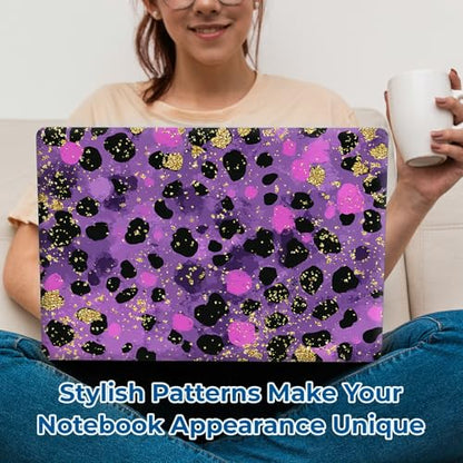 Reusable Universal Laptop Skin Sticker, Cut to Fit for 11.6–15.6 Inch Laptops, Waterproof Protective Film, No-Residue - Purple Glitter Leopard - color: Purple Glitter Leopard