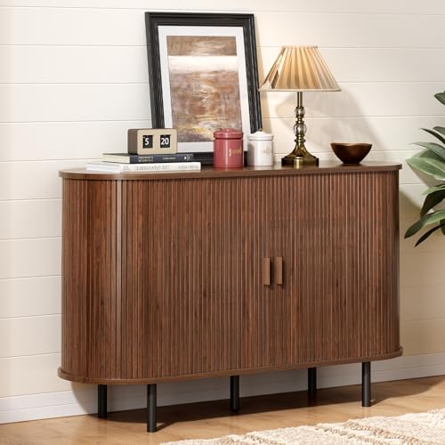 ONBRILL 48" Sideboard Buffet Cabinet with Storage, Storage Cabinet with Sliding Door & Adjustable Shelf, Modern Accent Coffee Bar Console Table for Kitchen, Entryway, Walnut - color: Walnut, size: 48"
