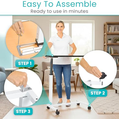 Vive Overbed Table (XL) - Hospital Bed Table - Swivel Wheel Rolling Tray | Adjustable Over Bedside Home Desk - Laptop, Reading, Eating Breakfast Cart Stand - Bedridden, Elderly (Brown) - style: Standard