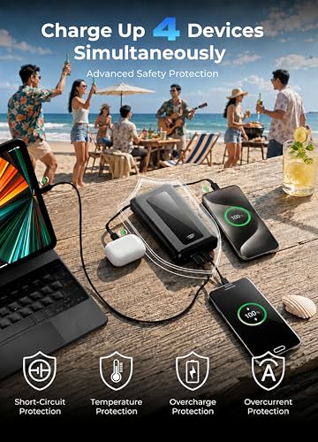 50000mAh High-Capacity Power Bank with Built-in Cables, 22.5W Fast Charging | Ultra-High Capacity, Travel Essential, Charge 4 Devices, Flashlight, for iPhone 17/16/15 Series, Samsung, iPad & Laptops Onyx - color: Onyx