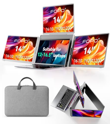 14" Laptop Screen Extender, Quad Monitor for 12"-17.3" Wins/Mac | Need Driver One Cable to Triple Display. Boosts productivity. 360° flip.Compatible with Wins 10/11 & Mac M1/M2/M3/M4/M5