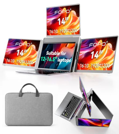 14" Laptop Screen Extender, Quad Monitor for 12"-17.3" Wins/Mac | Need Driver One Cable to Triple Display. Boosts productivity. 360° flip.Compatible with Wins 10/11 & Mac M1/M2/M3/M4/M5