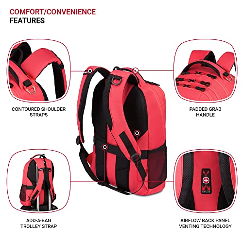 SWISSGEAR Cecil 18-Inch Laptop Backpack Fits 16-Inch Laptop, Travel Daypack with Organizer Pockets, Water Bottle Holders & Padded Straps – Teaberry - color: Teaberry
