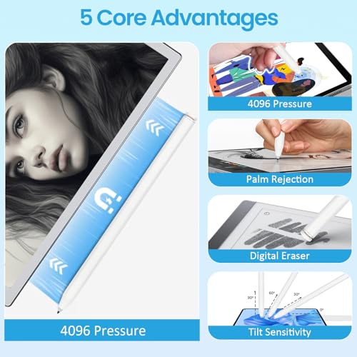 EMR Stylus Pen for Remarkable 2 / Remarkable 1, Kindle Scribe, BOOX Tablets, Battery-Free with Digital Eraser, 4096 Pressure Levels, Magnetic Pen Holder, 10 Replacement Nibs Included, White - style: 10 Pencil Tips-white