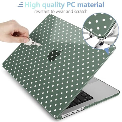MEEgoodo Case for MacBook Pro 16 inch 2026 2024 2023 2021,Laptop Shell Compatible with M5 M4 M3 M2 M1 Pro/Max Chip,Fit Model A3429/A3428/A3403/A3186/A2991/A2780/A2485,White Polka Dots & Midnight Green - color: White Polka Dots & Midnight Green
