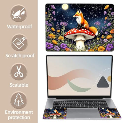 Universal Laptop Skin Sticker for 12/13/14/15.6 Inch Laptops, Reusable Vinyl Laptop Decal Cover, Waterproof Scratch Resistant Notebook Skin with 2 Wrist Pads,Cute Fox Garden - color: Cute Fox Garden