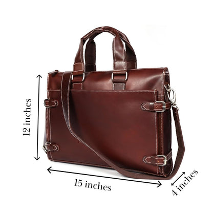 Leather Laptop Briefcase for Men - Classic Brown, 3 Zipper Pockets, 2 Spacious Compartments, Fits 16-inch Laptop (16x12x4 inches), Adjustable Strap