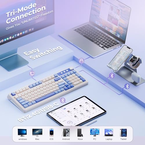 AULA S99 Wireless Keyboard,Bluetooth Computer Gaming Keyboards | 99 Keys with Number Pad,RGB Backlit,Programmable,Creamy Sounding,Tri-Mode BT/2.4GHz/USB-C,2000mAh Thocky Membrane Keyboard - color: Gradient Purple
