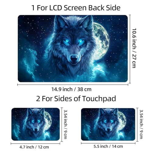 Universal Laptop Skin Sticker Decal, 12"-15.6" Aesthetic Vinyl Wrap, Mystic Blue Wolf Moon Night Waterproof Notebook Cover Art Protector for MacBook HP Dell Lenovo, Fits 13" 14" 15" 15.6" - color: Mystic Blue Wolf Moon Night