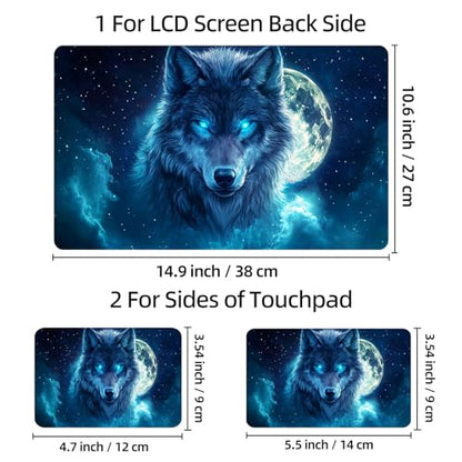 Universal Laptop Skin Sticker Decal, 12"-15.6" Aesthetic Vinyl Wrap, Mystic Blue Wolf Moon Night Waterproof Notebook Cover Art Protector for MacBook HP Dell Lenovo, Fits 13" 14" 15" 15.6" - color: Mystic Blue Wolf Moon Night