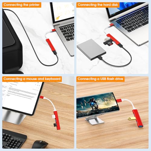 Mac USB C Adapter - Type C USB Adapter Hub with 4 Ports: 1 USB 3.0 + 3 USB 2.0, Ultra-Slim Aluminum Design, 5Gbps Transfer, Adapter for Mac USB C, Type C USB Hub (Red)
