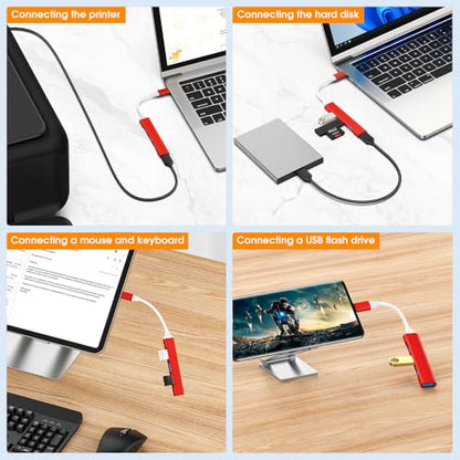 Mac USB C Adapter - Type C USB Adapter Hub with 4 Ports: 1 USB 3.0 + 3 USB 2.0, Ultra-Slim Aluminum Design, 5Gbps Transfer, Adapter for Mac USB C, Type C USB Hub (Red)
