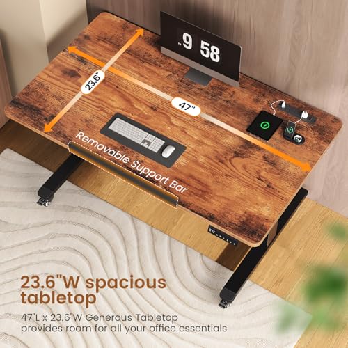 SEDETA 47 x 24 Inches Electric Standing Desk, 180° Tiltable Mobile Rising | Computer Desk Height Adjustable with Wheels for Drawing/Writing/Gaming/Study/Home Office/Small Space, Rustic Brown - color: Rustic Brown, size: 47 x 24 Inches