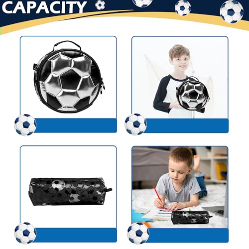 Meetbelify Rolling Backpack with Wheels for Boys Roller Backpacks with Lunch Box Pencil Case for Elementary Students Kids Football Luggage Travel Suitcase for Boys 6-8 - color: 02 Silver