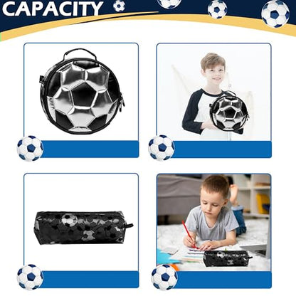 Meetbelify Rolling Backpack with Wheels for Boys Roller Backpacks with Lunch Box Pencil Case for Elementary Students Kids Football Luggage Travel Suitcase for Boys 6-8 - color: 02 Silver