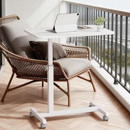 COMHOMA Overbed Bedside Table with Wheels, Hospital Bed Table Over The Bed, Adjustable Mobile Standing Desk Rolling Laptop Desk for Hospital and Home Use, White - size: 24x16in (Non-Tiltable)